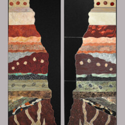 A pair of paintings with the silhouette of a person in front.