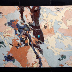 A geologic map of Colorado created with different colored stones