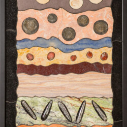 A painting of a strip of land with different colors