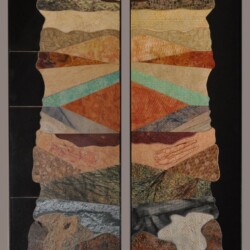 A pair of paintings with different colors and shapes.