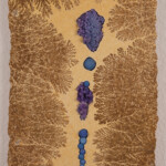Pocket XII: Canopy of the Clouds<br>
14 1/2" x 19 1/4", 2019 <br>
Dendritic sandstone, grape agate, azurite blueberries A painting of trees and rocks on paper.