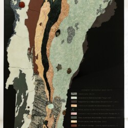 A stone geologic map of Vermont with different colored rocks