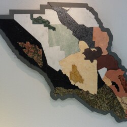A mosaic of the state of california on display.