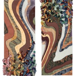 A pair of paintings with different colors and shapes.