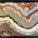 Beyond the Periphery - 18.0” x 26.0” 3”, 2023 <br> Marble, conglomeritic marble, tremolite, crenulated mudstone, limestone, slate; dogstooth calcite, creedite, barite A picture of the bottom part of a painting.